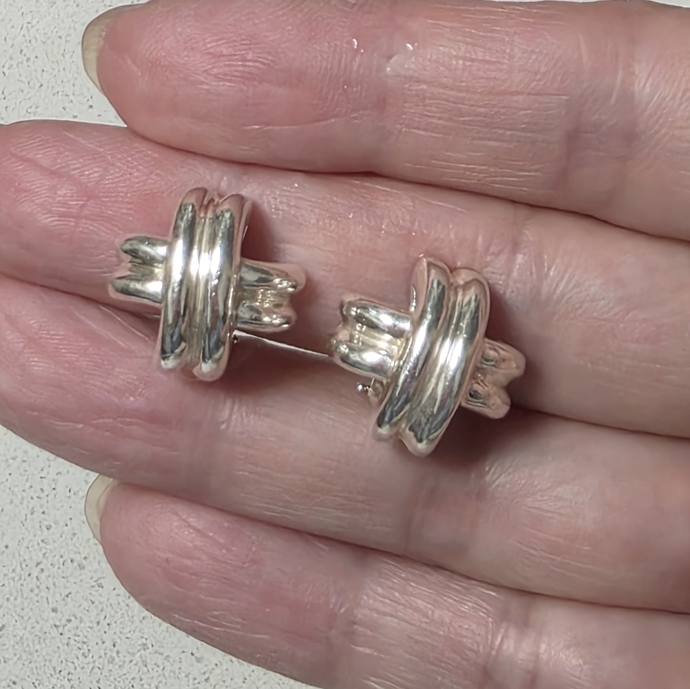 Tiffany signature X sterling silver clip on earrings